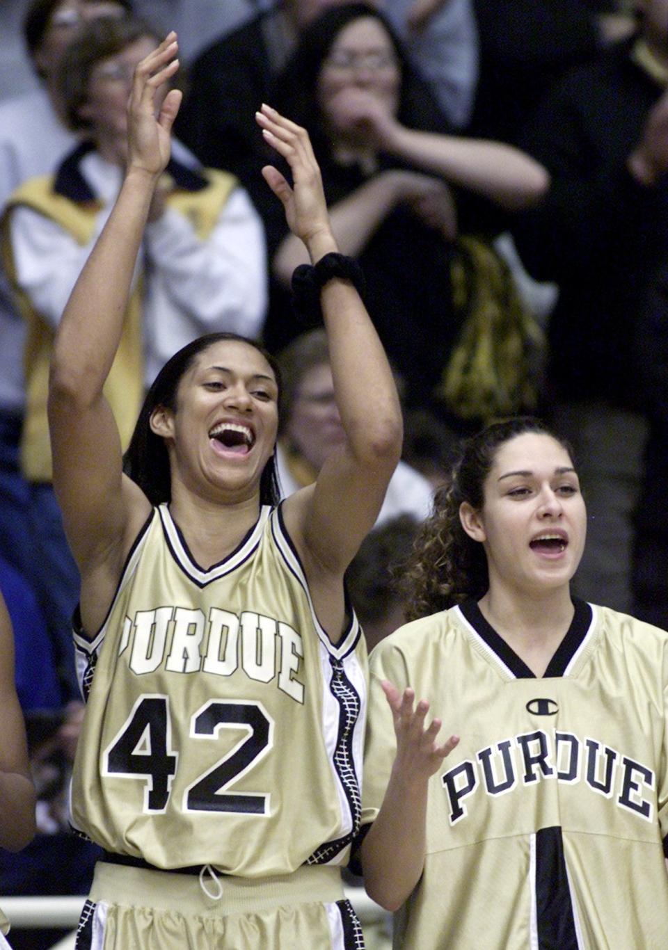 -

-By frank Oliver/Journal and Courier -- Purdue's Camille Cooper, left and Mo-nique Langston start the party as Purdue's whips state rival Indiana at Mackey Arena in West Lafayette on February 15, 2001. Cooper scored a game high 25 points for the Boilers in the 87-46 rout.