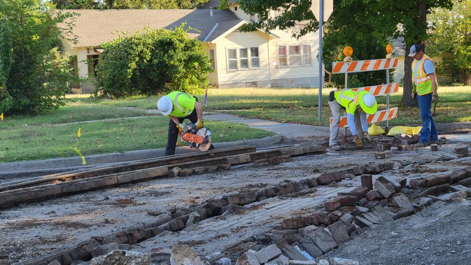 Workers recently uncovered rails from the original Bartlesville Interurban at 9th Street and Delaware.