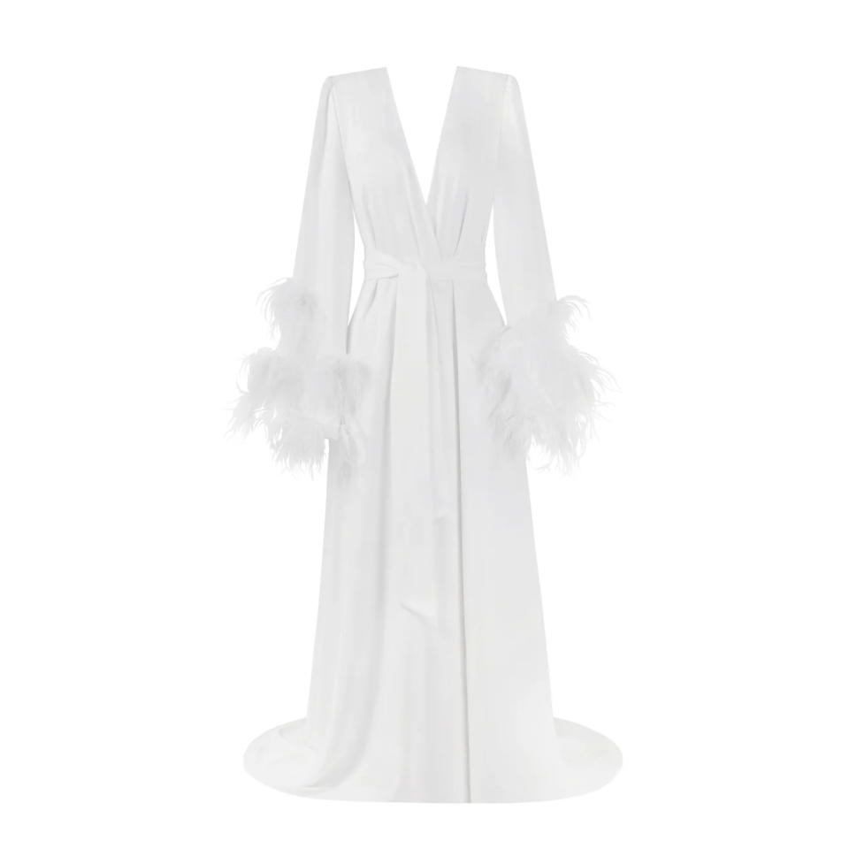 Milla Bridal Shower Dresses: Delicate Feather-Trimmed Satin Robe