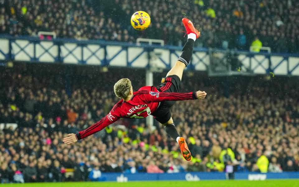 Garnacho wrote himself into Premier League folklore by scoring with this stunning overhead kick against Everton.