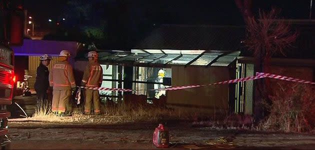 Firefighters mop up after the Wynn Vale fire last night. Photo: 7News.