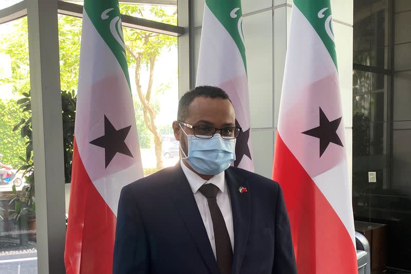 Mohamed Omar Hagi Mohamoud, Somaliland's chief representative in Taiwan, attends a ceremony at the opening of the self-declared state's representative office in Taipei