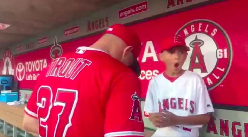 This young fan was so happy to meet Mike Trout. (Screenshot via @Angels on Twitter)