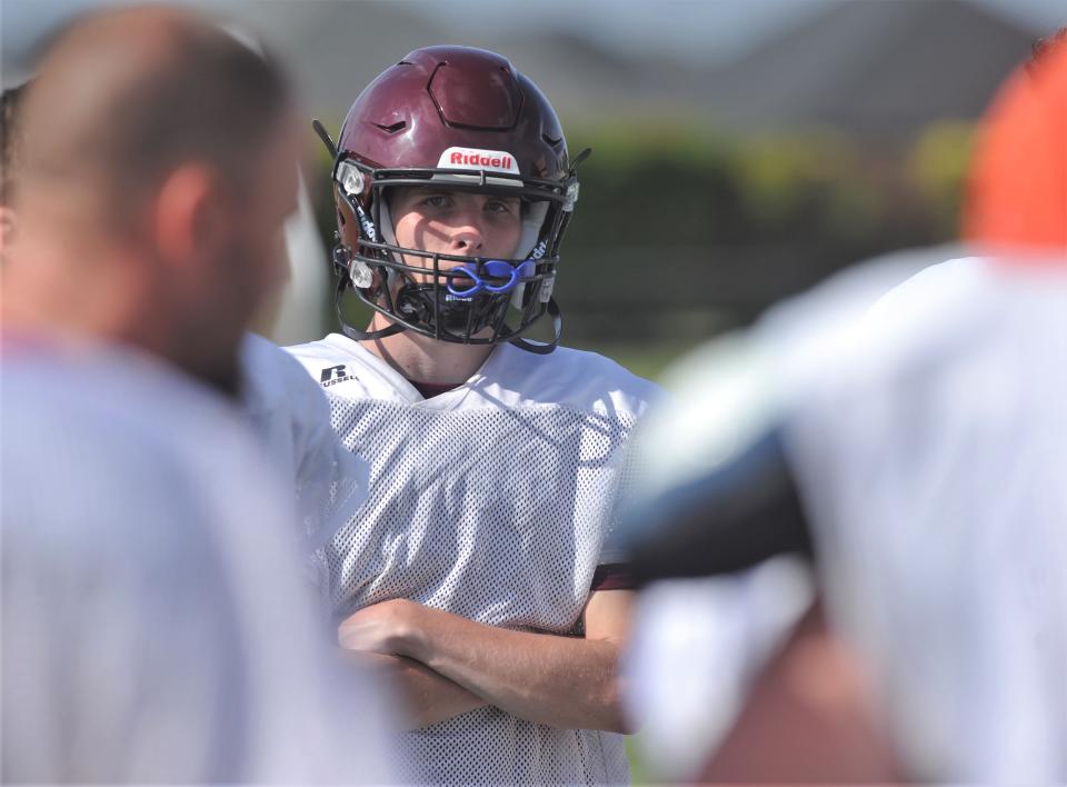 Lingleville's Jonathan Davis looks on during the Red Team's practice Friday at Wylie's Hugh Sandifer Stadium.