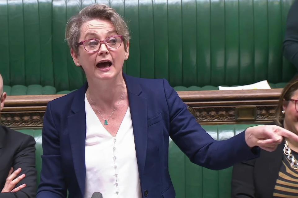 Yvette Cooper speaking in the Houe of Commons as MPs debate and subsequently vote on Rishi Sunak's emergency legislation intended to underpin the government's plan to send asylum seekers to Rwanda (Supplied)