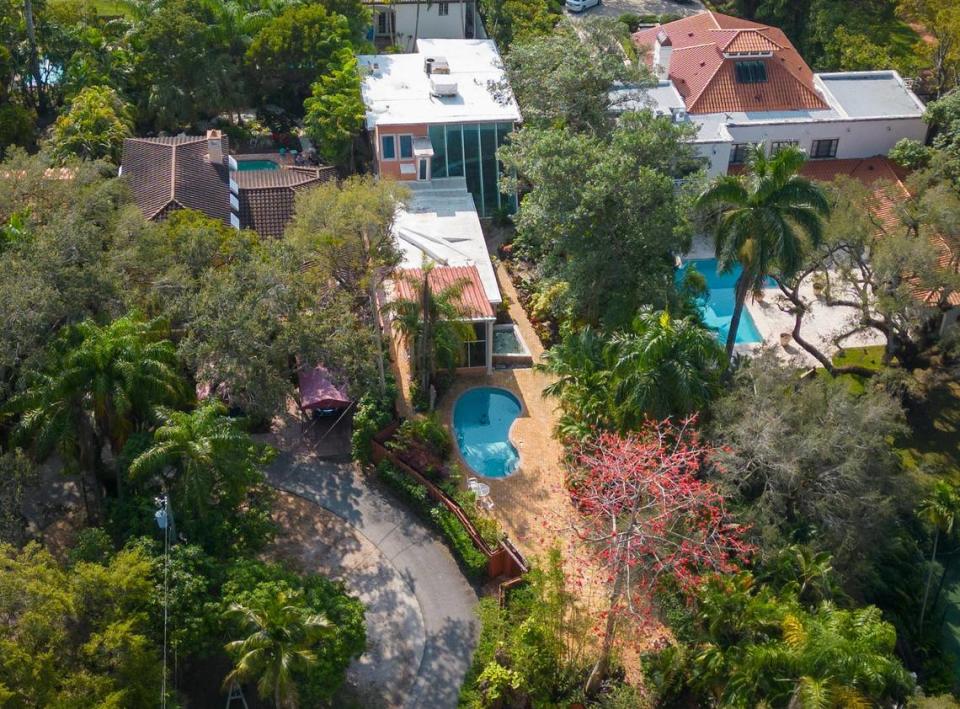 Aerial view of Miami Commissioner Joe Carollo’s house in Coconut Grove on Saturday, Feb. 17, 2024. The home is scheduled to be auctioned on March 19, 2024, to satisfy part of a $63.5 million judgment against him after a jury found he weaponized city resources to target William “Bill” Fuller and Martin Pinilla and their businesses to carry out a vendetta.