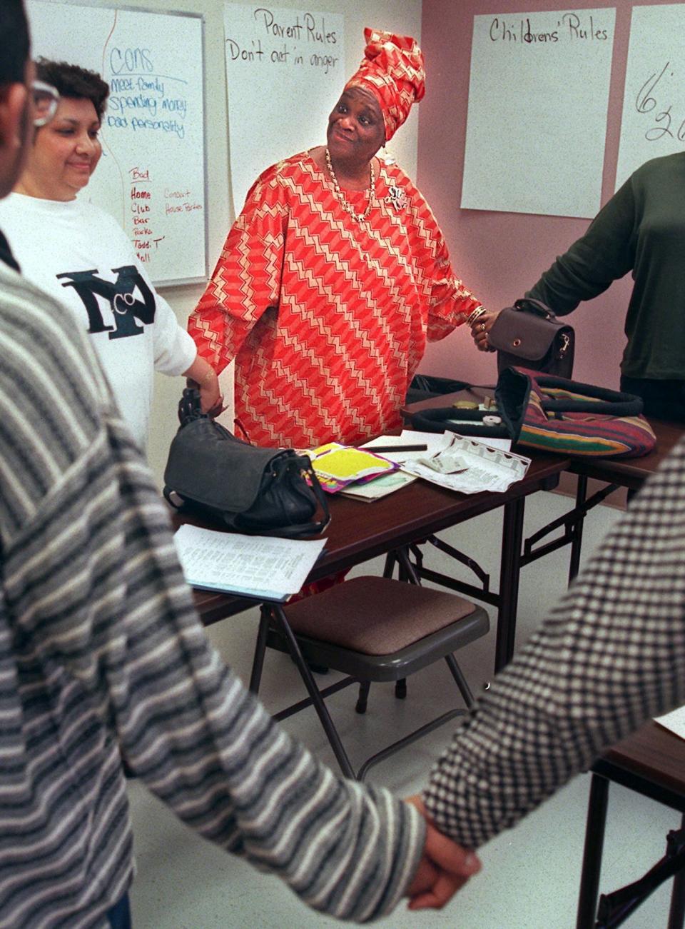 Iris Banister in a community workshop about discipling your children in 1997.