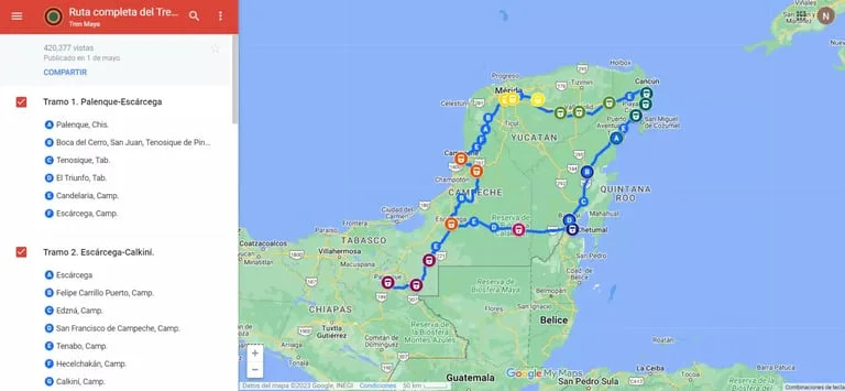 Ruta completa del Tren Maya