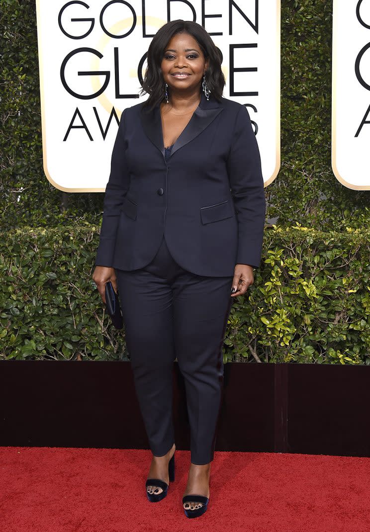 Octavia Spencer arrives at the 74th annual Golden Globe Awards at the Beverly Hilton Hotel on Sunday, Jan. 8, 2017, in Beverly Hills, Calif. (Photo by Jordan Strauss/Invision/AP)