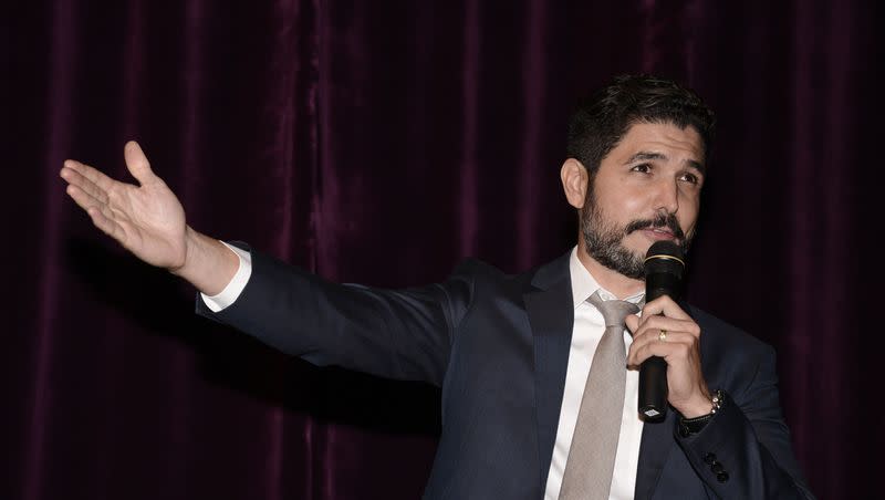 Writer/director/producer Alejandro Monteverde speaks at the Open Road Films Los Angeles premiere of “Little Boy” at Regal Cinemas LA Live Stadium 14 in 2015, in Los Angeles, Calif.