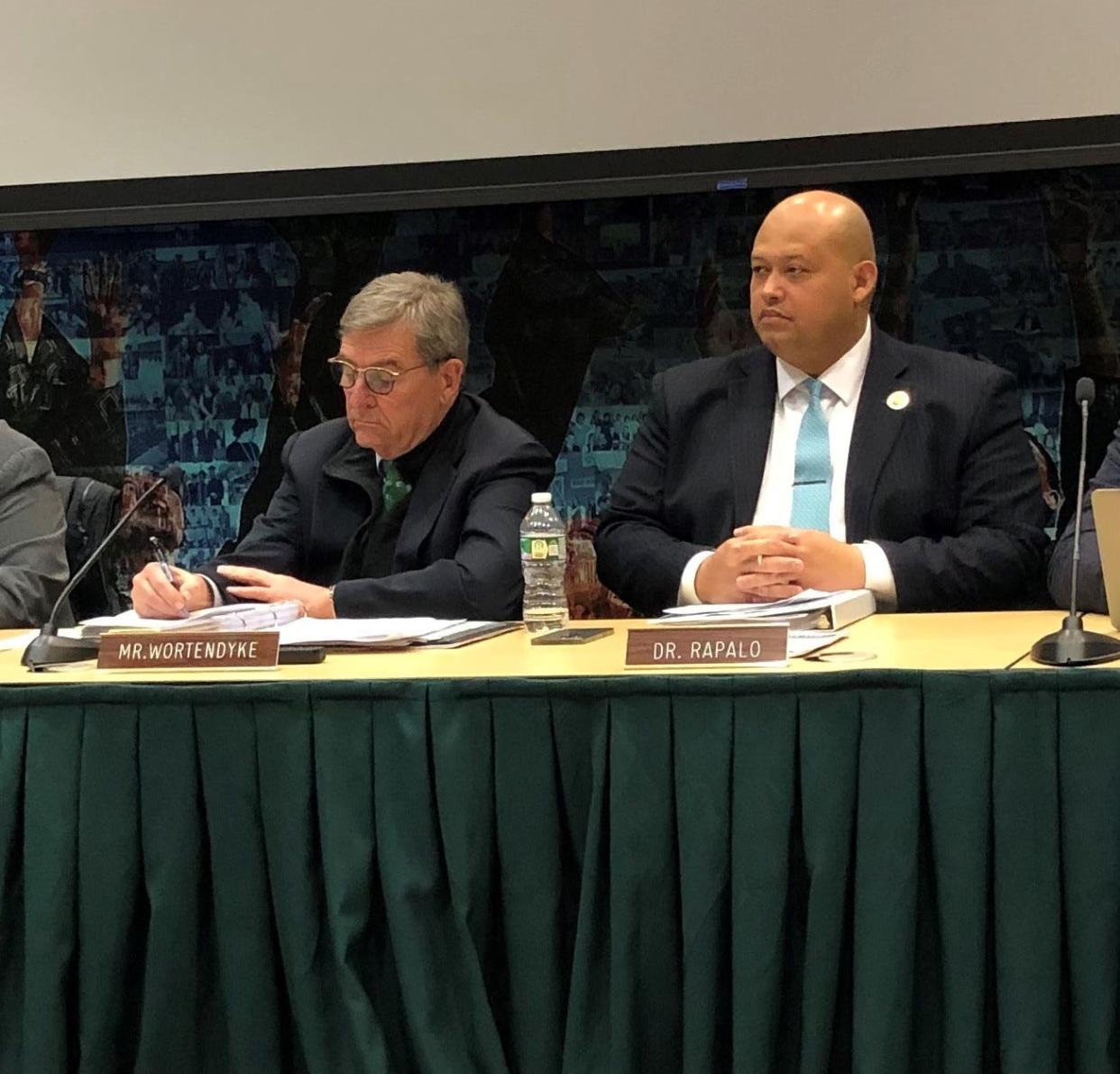 SUNY Rockland Community College President Lester Edgardo Sandres Rápalo, right, and RCC Board of Trustees Chair Martin Wortendyke, left, at the March 25, 2024 RCC Board of Trustees meeting at the Technology Center at the college in Suffern.