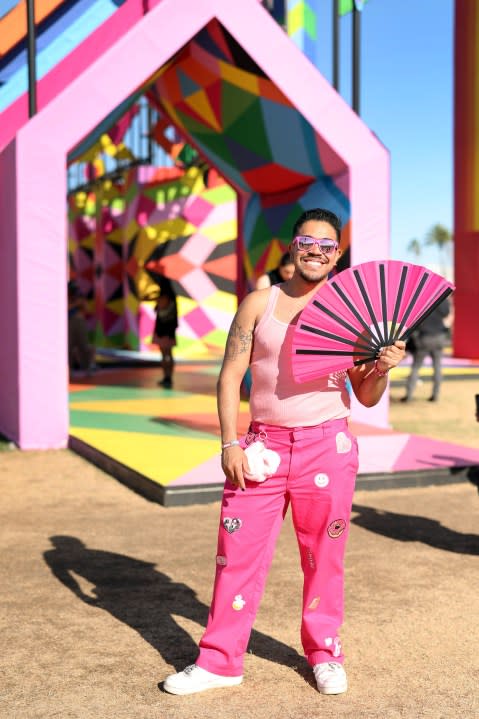 INDIO, CALIFORNIA – APRIL 14: (FOR EDITORIAL USE ONLY) A festivalgoer attends the 2024 Coachella Valley Music and Arts Festival at Empire Polo Club on April 14, 2024 in Indio, California. (Photo by Monica Schipper/Getty Images for Coachella)