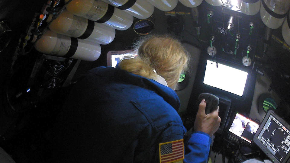 Undersea explorer Victor Vescovo pilots the submarine DSV Limiting Factor in the Pacific Ocean's Mariana Trench