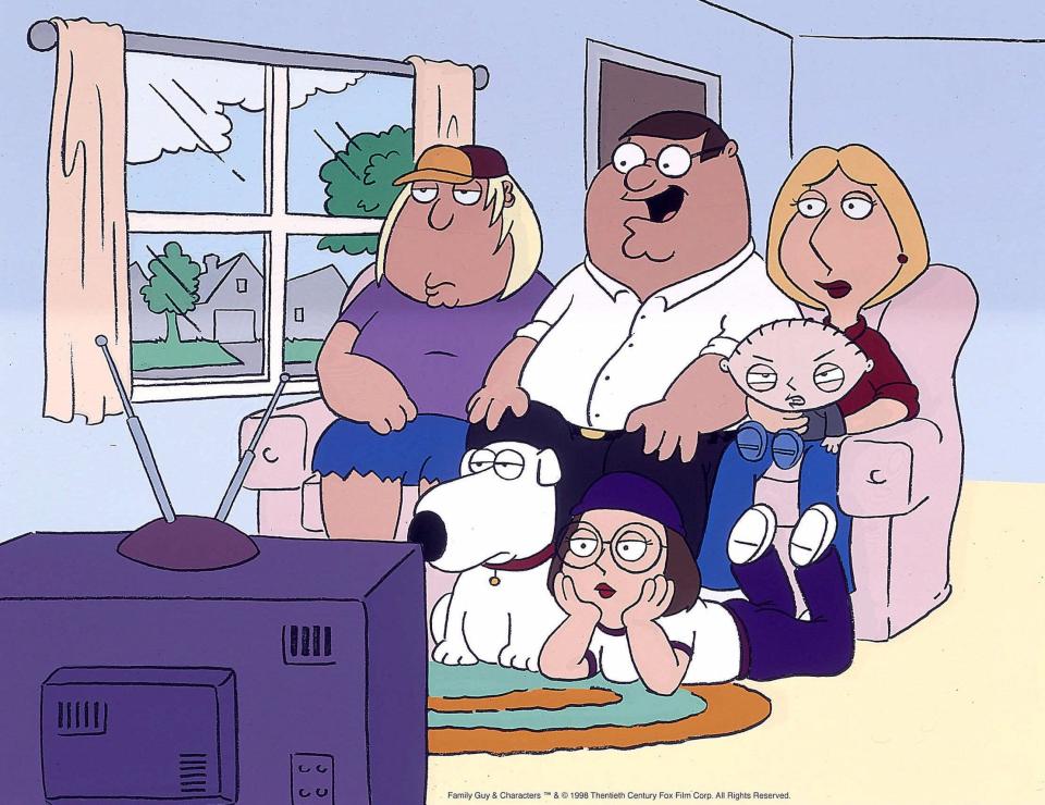 The Griffin family of Fox's "Family Guy." Clockwise from left: Chris, Peter, Lois, Stewie and Meg Griffin and Brian the dog.