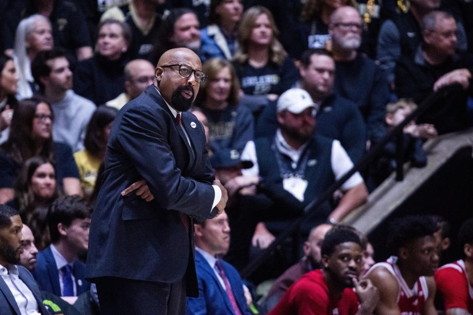 Feb 10, 2024; West Lafayette, Indiana, USA; Indiana Hoosiers head coach Mike Woodson in the first half against the Purdue Boilermakers at Mackey Arena.