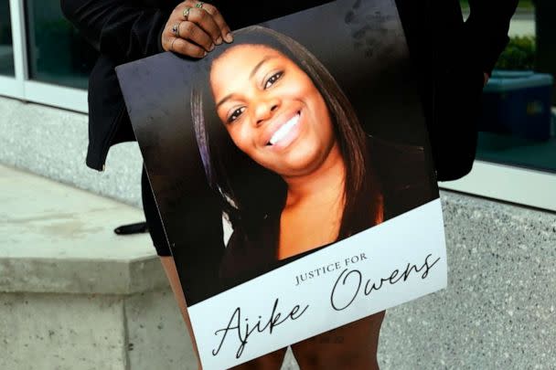 PHOTO: A protester holds a poster of Ajike Owens at the Marion Co,unty Courthouse, on, June 6, 2023, in Ocala, Fla. (John Raoux/AP)