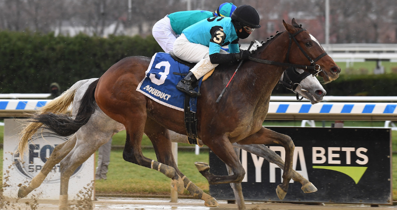 Brooklyn Strong and jockey Joel Rosario win the Grade 2 Remsen on Dec. 5 at Aqueduct. (NYRA/Coglianese Photo)