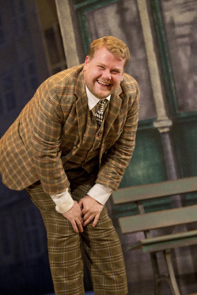 In this theater image released by Boneau/Bryan-Brown, James Corden is shown in a scene from "One Man, Two Guvnors," performing at the Music Box Theatre in New York. (AP Photo/Boneau/Bryan-Brown, Joan Marcus)