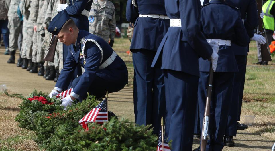 The Laying of the Wreaths during the Civil Air Patrol Gastonia Squadron's Wreaths Across America held Saturday, Dec. 14, 2019, at Gaston Memorial Park on South New Hope Road. [Mike Hensdill/The Gaston Gazette]