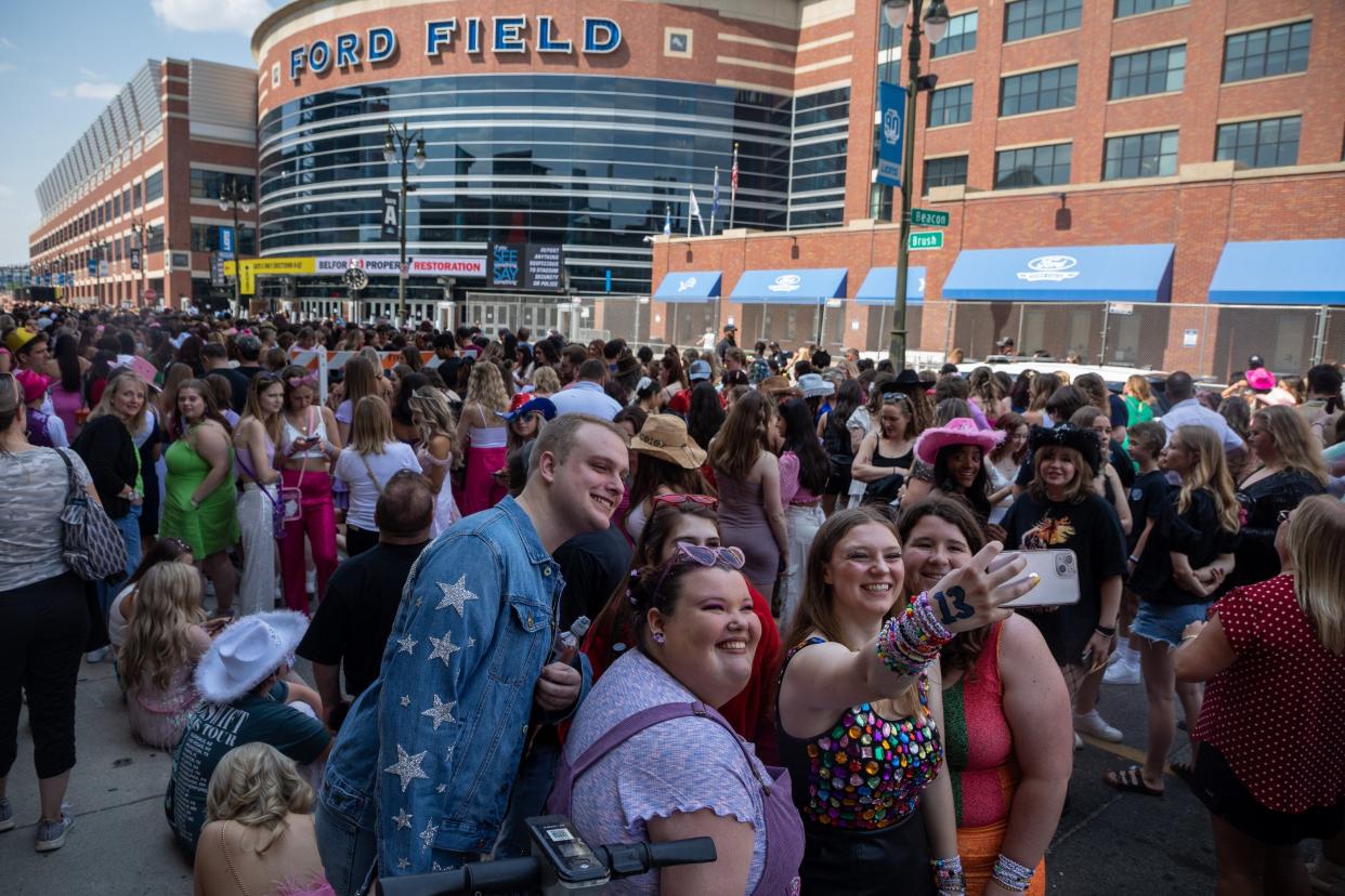 A crowd outside Ford Field in Detroit on Friday, June 9, 2023.