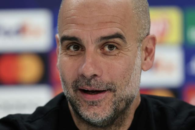 Manchester City coach Pep Guardiola speaks to the media ahead of the clash with Real Madrid at the Santiago Bernabeu