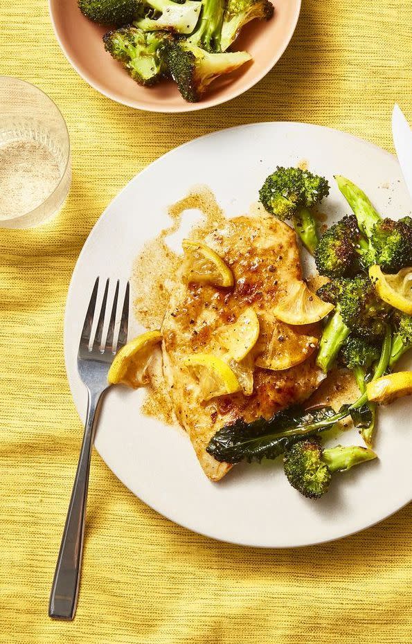Pan-Fried Chicken With Lemony Roasted Broccoli
