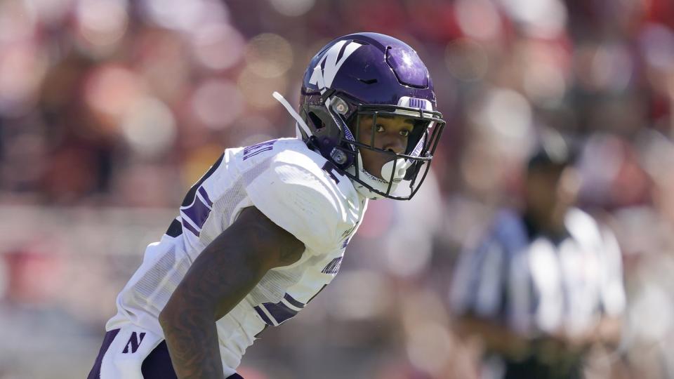 Northwestern defensive back Greg Newsome II plays against Stanford.