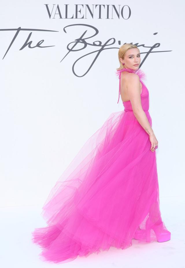 Florence Pugh Takes on the Barbie-Pink Trend in a Daringly Sheer Dress –  See Photos