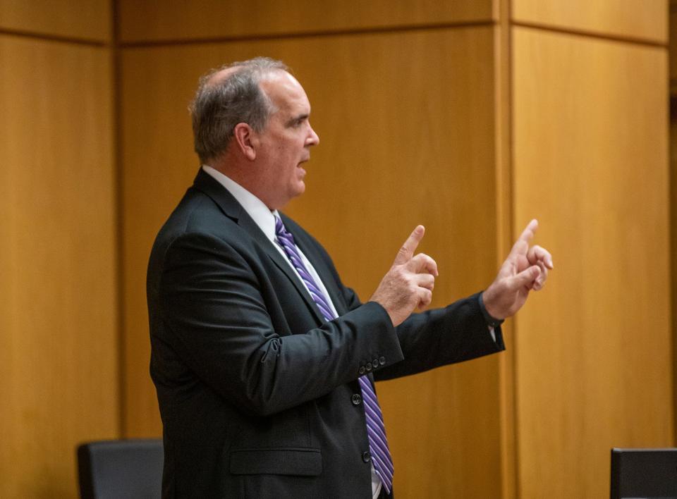 Mario Cabrera, an attorney for the Polk County Sheriff's Office, objects to a line of questioning during a hearing about jail policies before Judge J. Kevin Abdoney in Bartow on Tuesday.