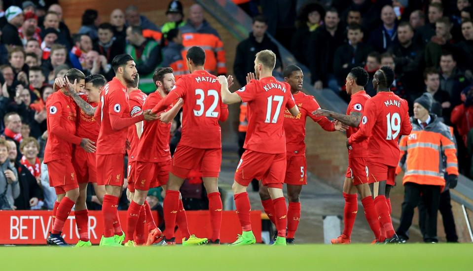 Liverpool celebrate going 1-0 up