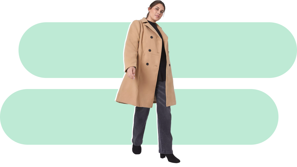 Keep it simple with a double-breasted camel coat, sure to be a go-to in your wardrobe.