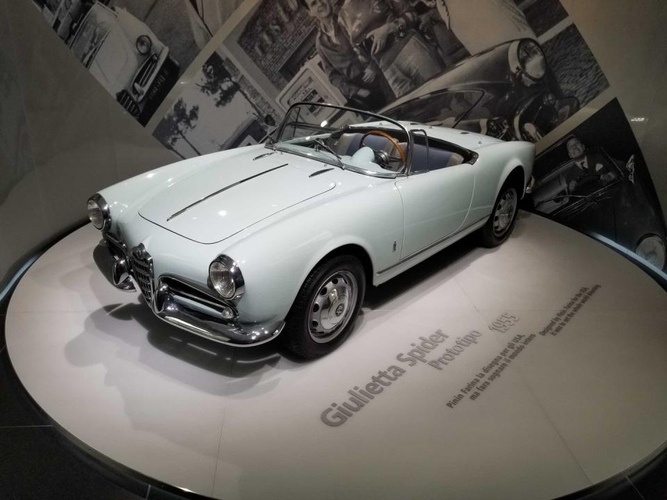 1955 giulietta spider concept displayed at the alfa romeo museum near milan