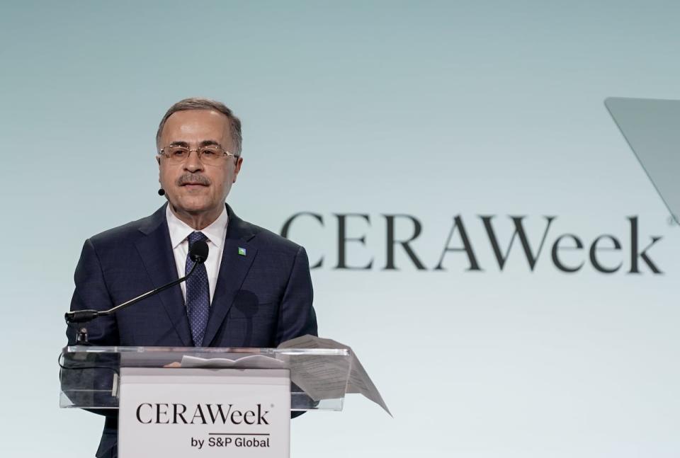 Global oil demand will not peak for some time, Saudi Aramco CEO Amin Nasser said on Monday at the CERAWeek by S&P Global energy conference in Houston. (Andrea Hanks/CERAWeek by S&P Global - image credit)