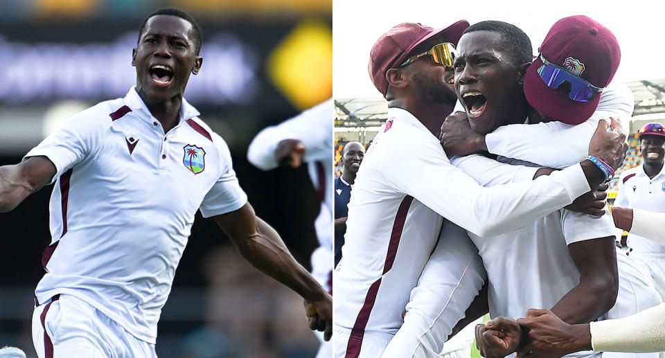 Seen here, West Indies cricket star Shamar Joseph celebrates a Test victory over Australia.