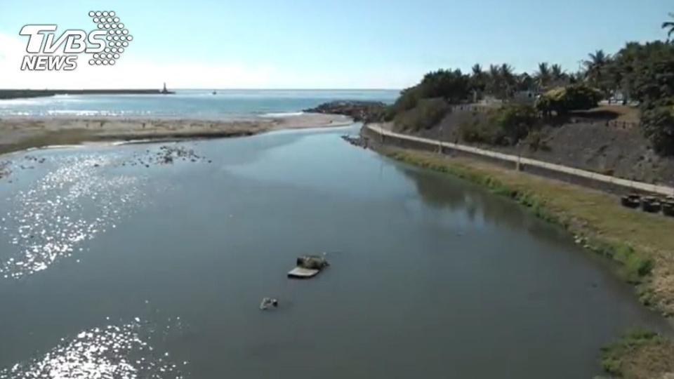 美崙溪出海口驚見「鱷魚火箭」出沒。（圖／TVBS）