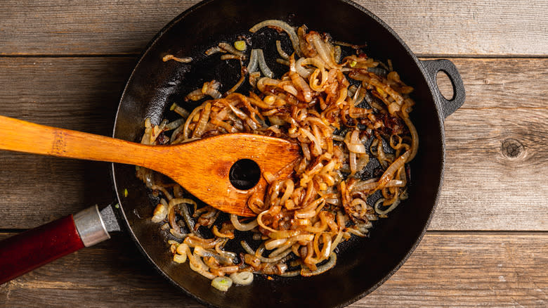 caramelized onions in frying pan
