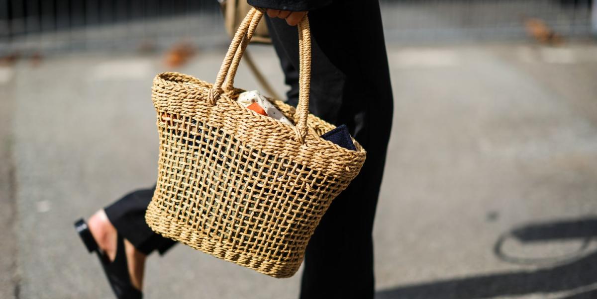 Paula's Ibiza Small Leather-trimmed Woven Raffia Tote