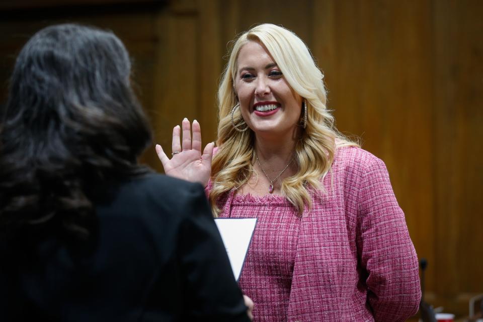 City Council General Seat Councilwoman Callie Carroll is sworn into office during the Springfield City Council meeting on Monday, April 17, 2023.