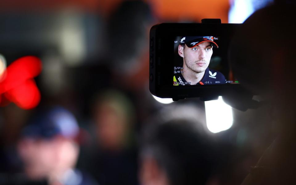 Dutchman Max Verstappen and Oracle Red Bull Racing speak to the media at the Paddock ahead of the Saudi Arabian F1 Grand Prix at the Jeddah Corniche Circuit on March 06, 2024 in Jeddah, Saudi Arabia