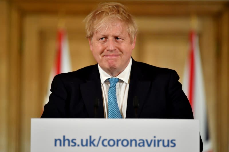 FILE PHOTO: British PM Johnson gives daily address to nation on coronavirus in London