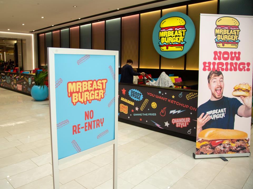 The MrBeast Burger sign at the restaurant