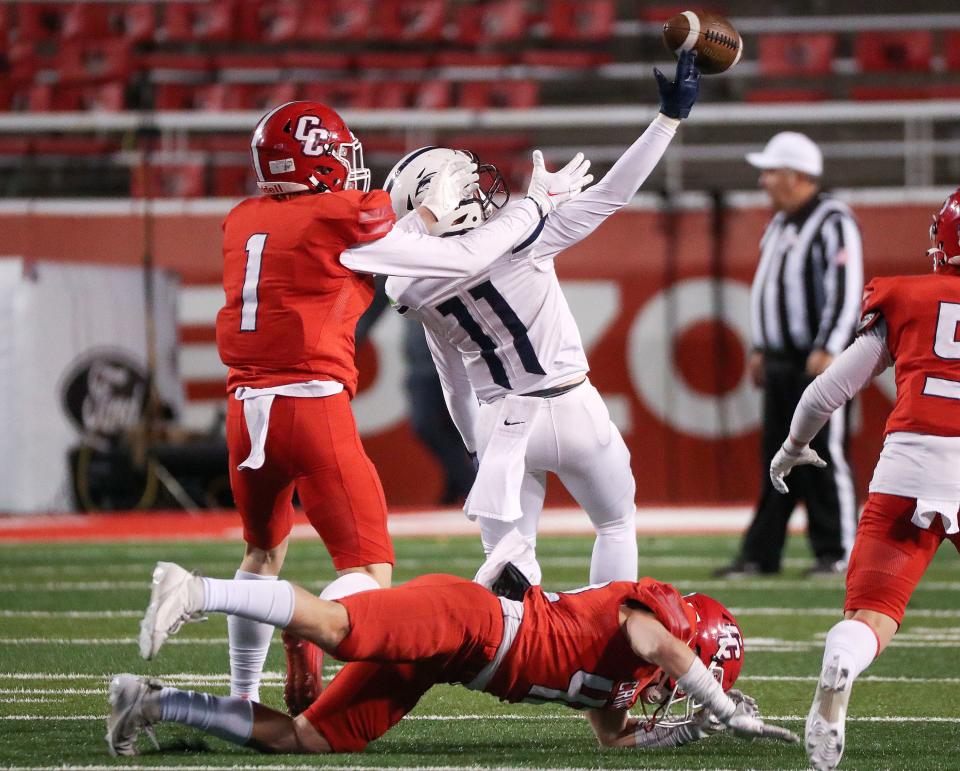 Ridgeline plays Crimson Cliffs in a 4A semifinal football game at Rice-Eccles Stadium in Salt Lake City on Friday, Nov. 10, 2023. Crimson Cliffs won 31-24. | Kristin Murphy, Deseret News