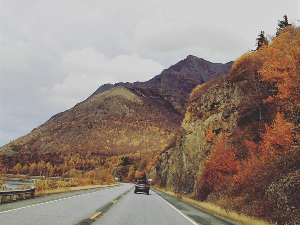 The view of the Alaska mountain from the car