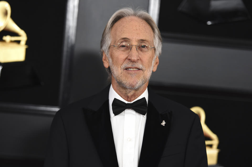 FILE - This Feb. 10, 2019 file photo shows then President and CEO of The Recording Academy Neil Portnow at the 61st annual Grammy Awards in Los Angeles. Portnow says a rape allegation against him aired in a complaint against the Recording Academy by his successor is “false and outrageous.” Portnow released a statement saying the academy during his tenure had conducted a thorough and independent investigation and he was “completely exonerated.” (Photo by Jordan Strauss/Invision/AP, File)