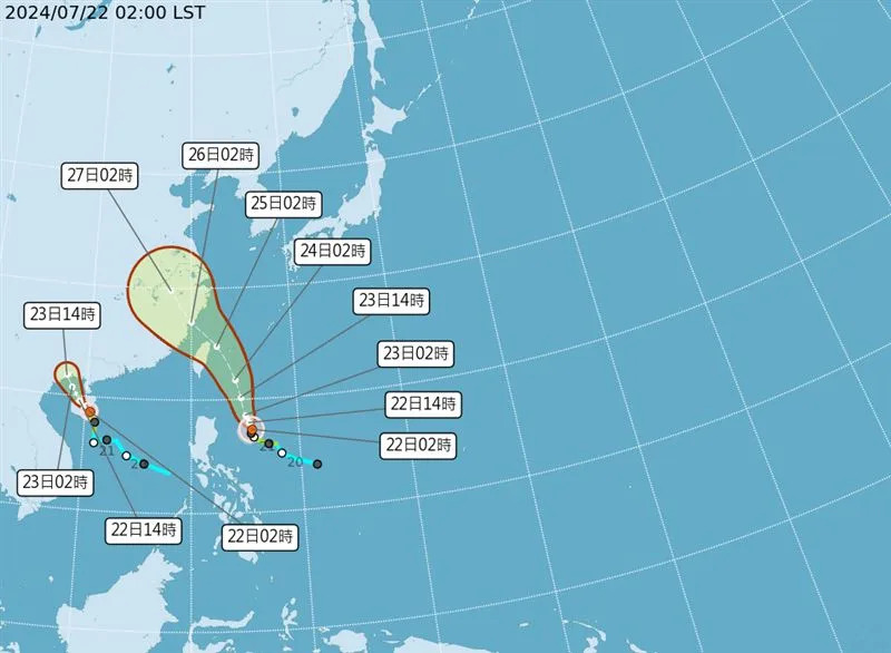 雙颱最新路徑。（圖／中央氣象署）