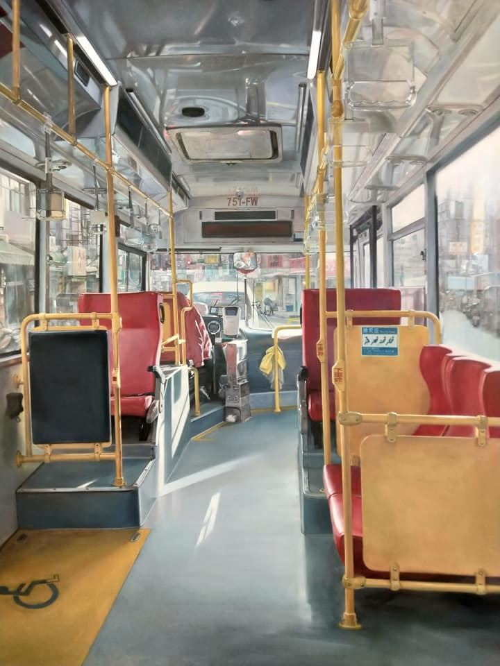 一張擬真公車油畫，讓小學老師呂振揚爆紅。（圖／呂振揚授權使用）