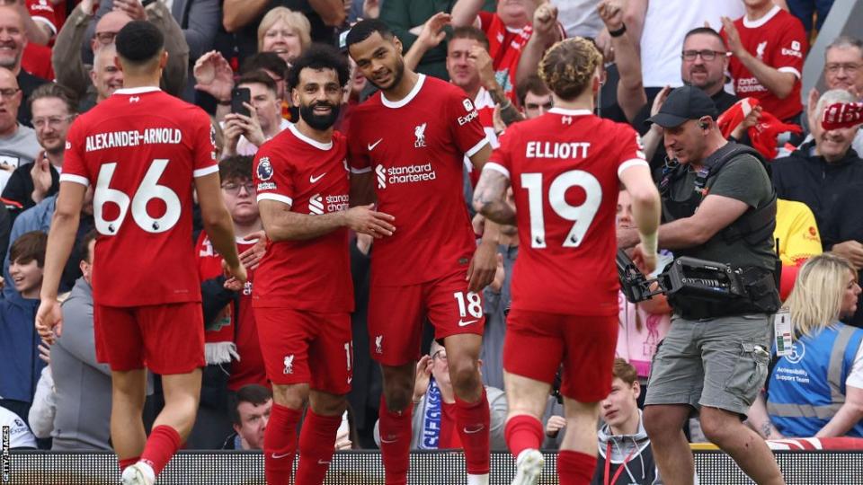 Cody Gakpo celebrates scoring for Liverpool against Tottenham