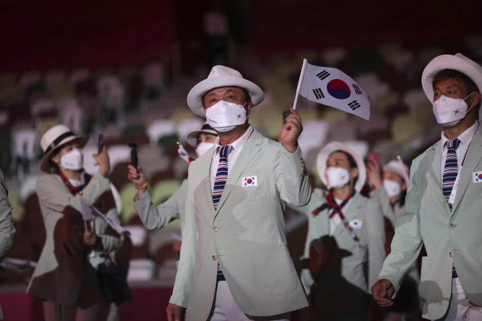 South Korea’s Olympic team at the Tokyo Summer Olympics opening ceremony. - Credit: AP