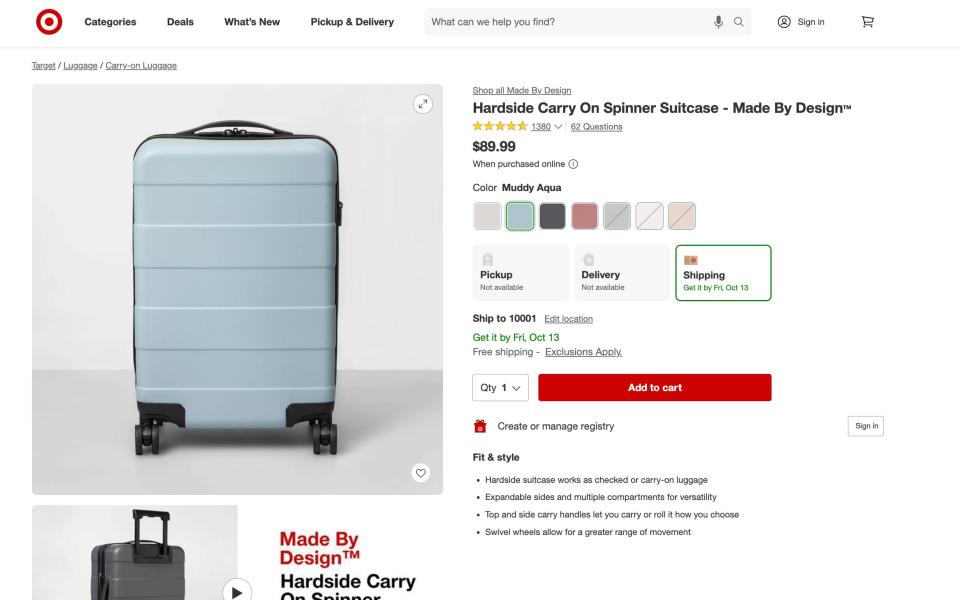 A screenshot of Target's website.