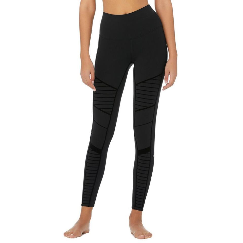 29) Flocked High-Waist Moto Legging - Black